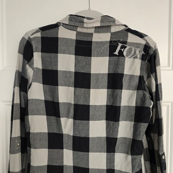 Women's Y2K Fox Black & Gray Flannel Snap Front Long Sleeve Top | Size XS - Picture 7 of 11